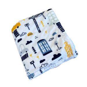 Tahari Baby Car Theme Blanket Security Lovey Plush White Blue Construction City